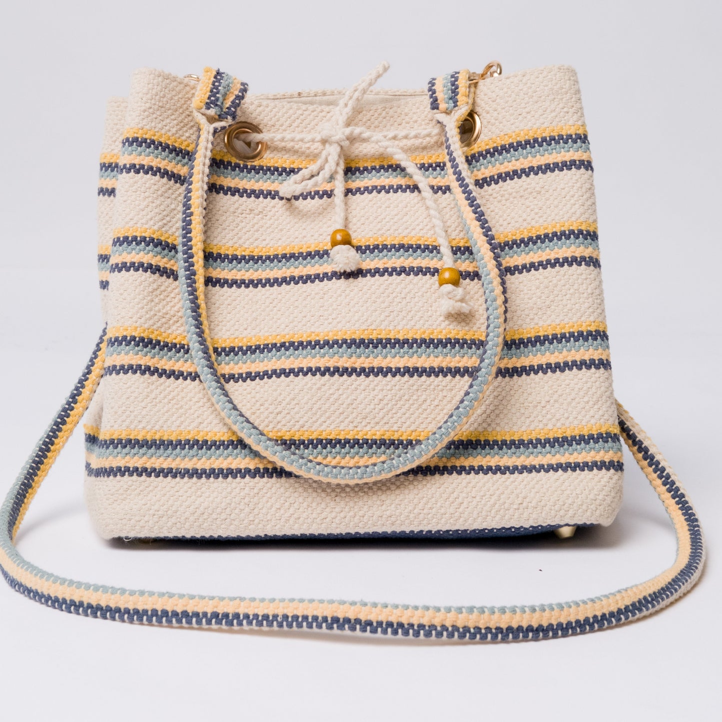 Bunty Cotton Handloom Bucket Bag- Blue