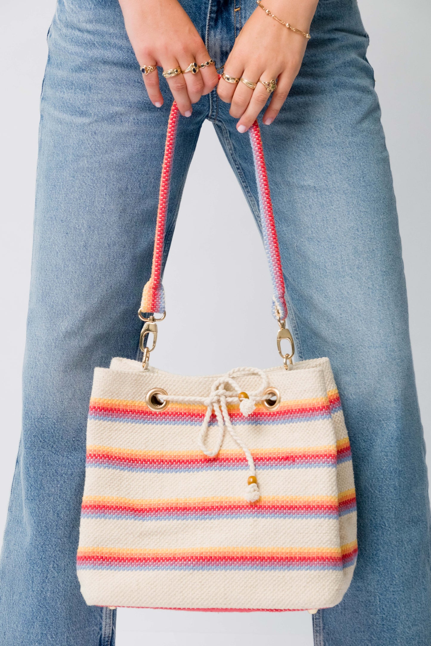 Bunty Cotton Handloom Bucket Bag- Red