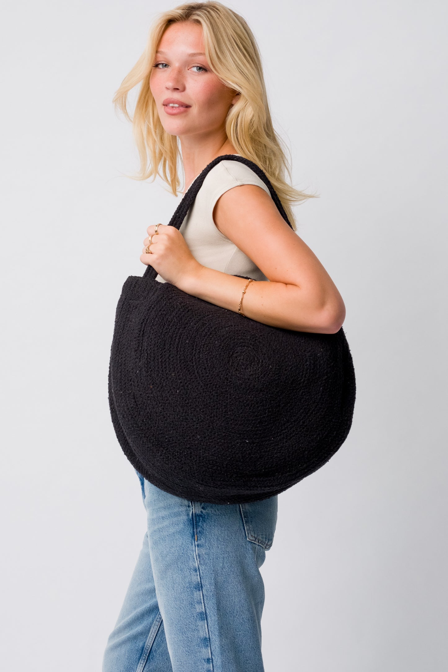 Ridhi Circular Cotton Shoulder Bag Black