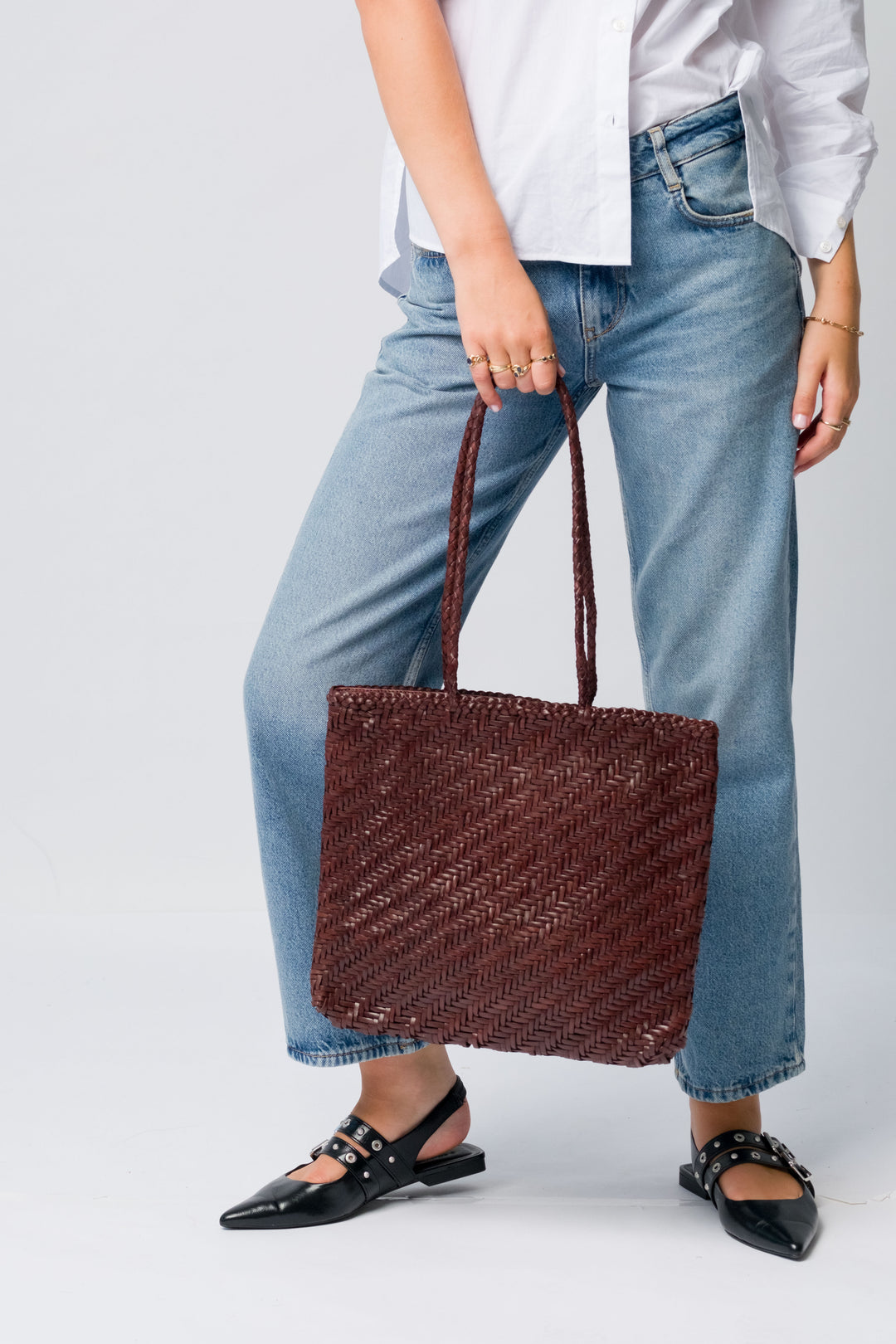 Woven Leather Tote Bag- Espresso