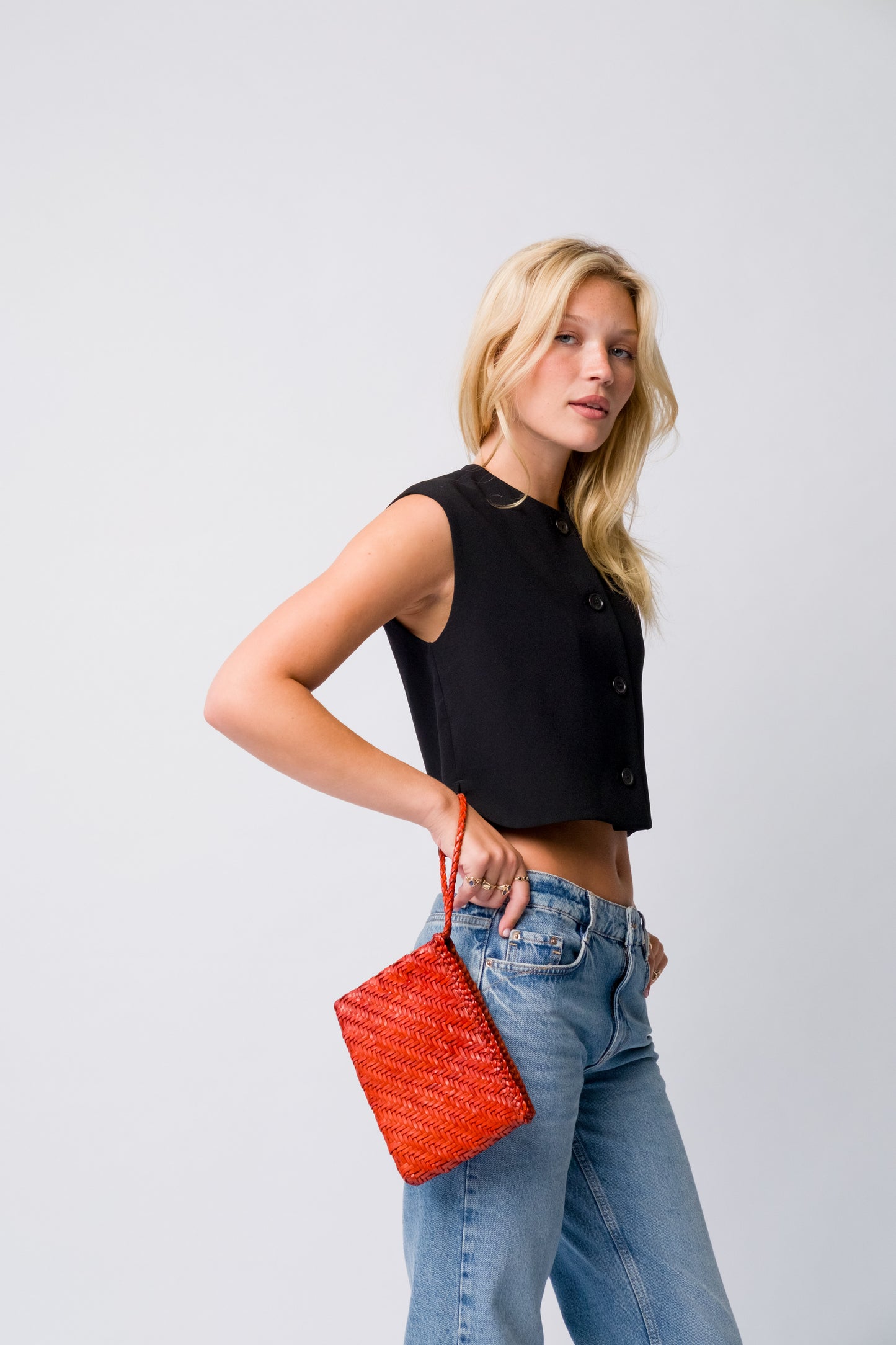 Hand Woven Leather Clutch Bag-Burnt Orange