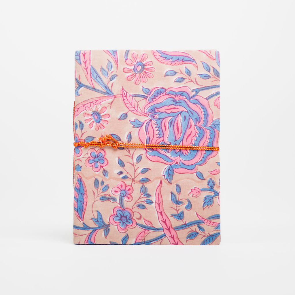 Pink Leaf Block Print Notebook - Small