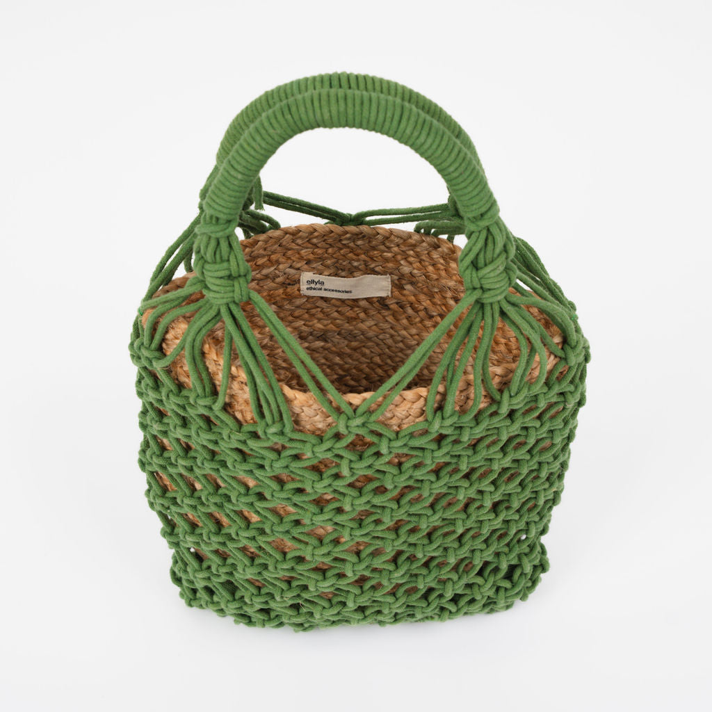 Jasmine Crochet Cotton & Jute Bucket Bag Green