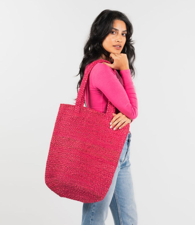 Shyla Soft Jute Bag- Rasberry