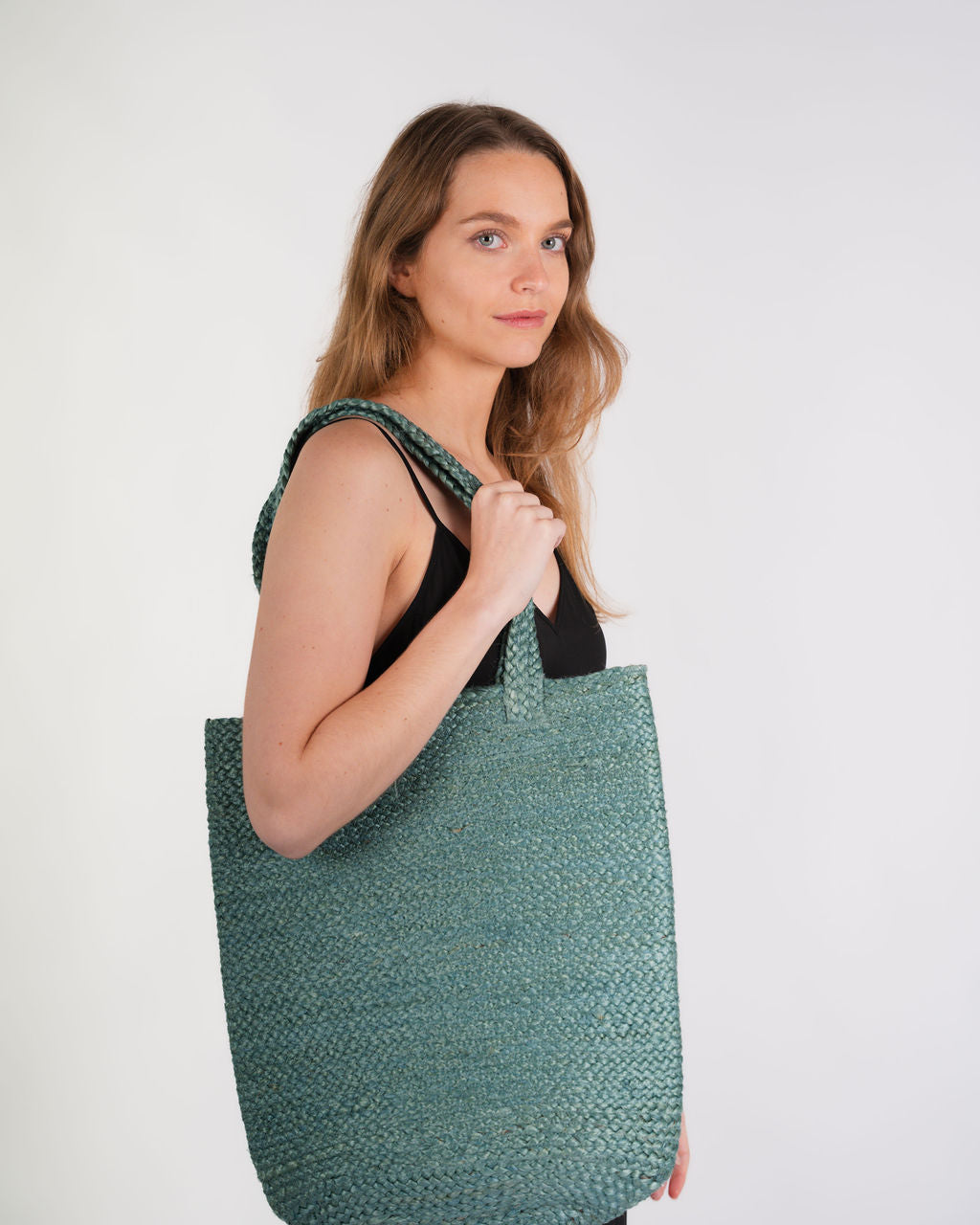 Shyla Soft Jute Tote Bag - Teal