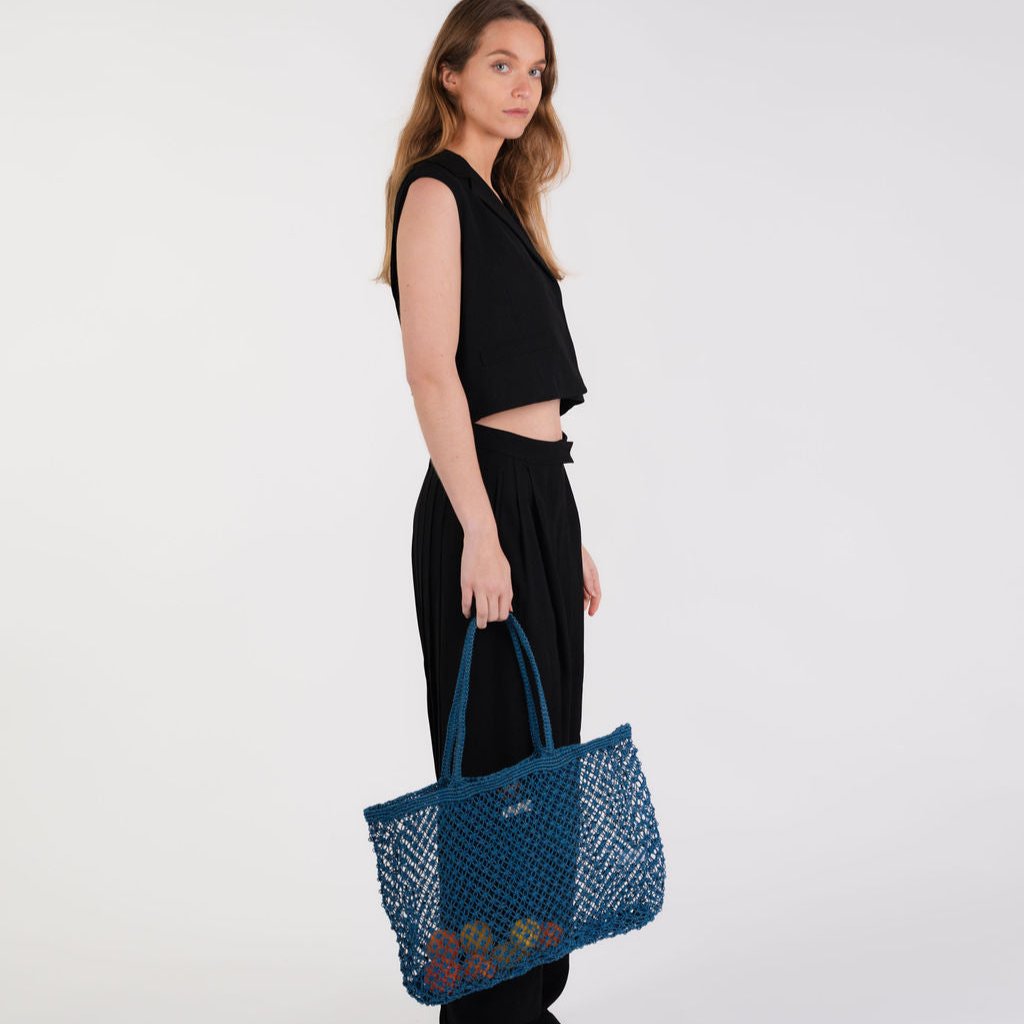 Amara Large Jute Shopper Bag-Navy