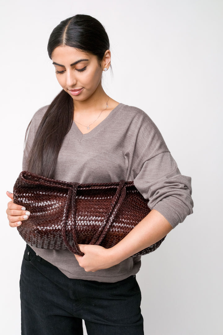 Amora Woven Shoulder Bag- Espresso