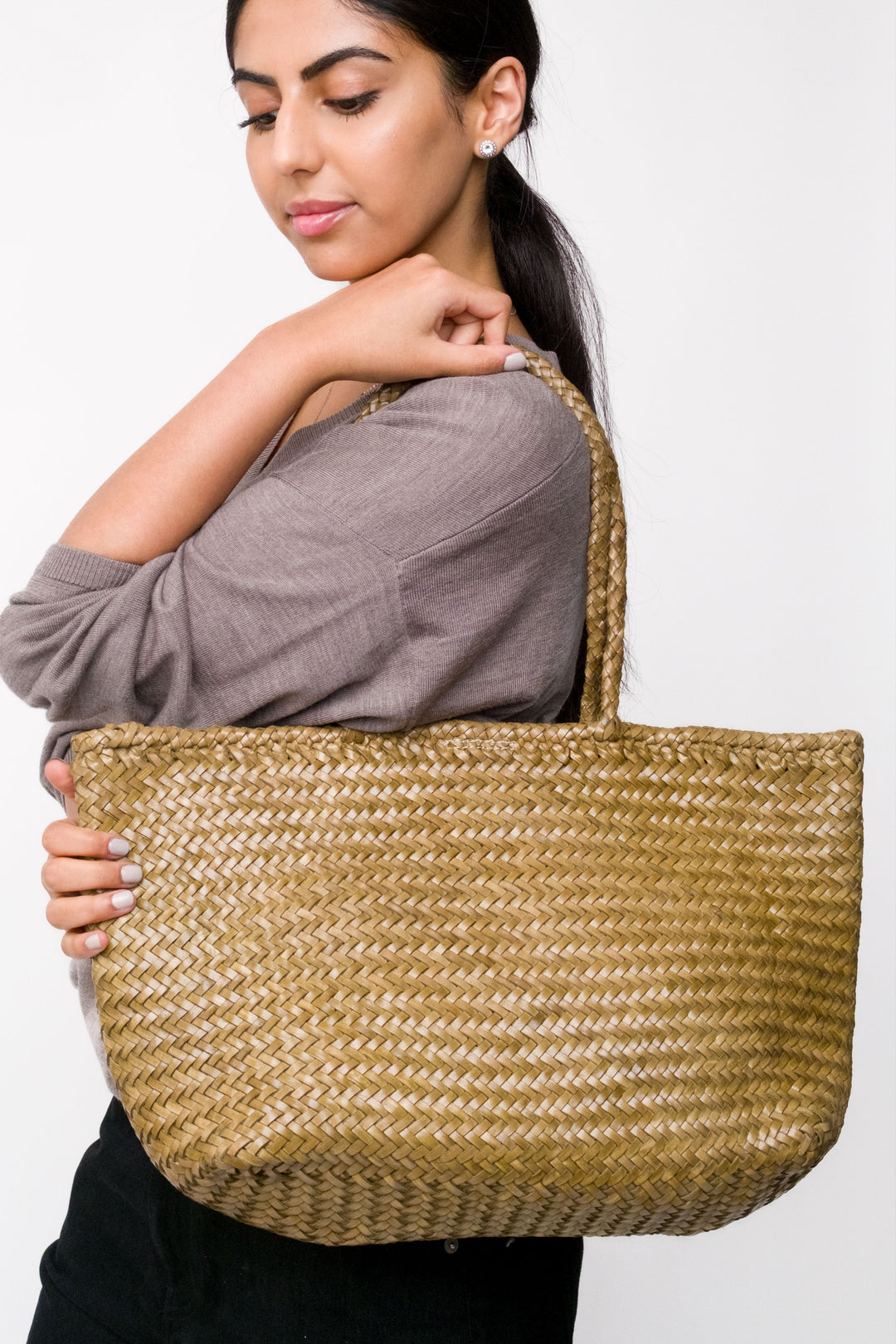 Amora Woven Shoulder Bag Khaki-