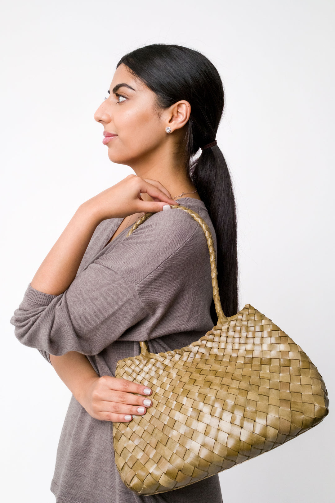 Selina Long Handle Shoulder Bag -Khaki