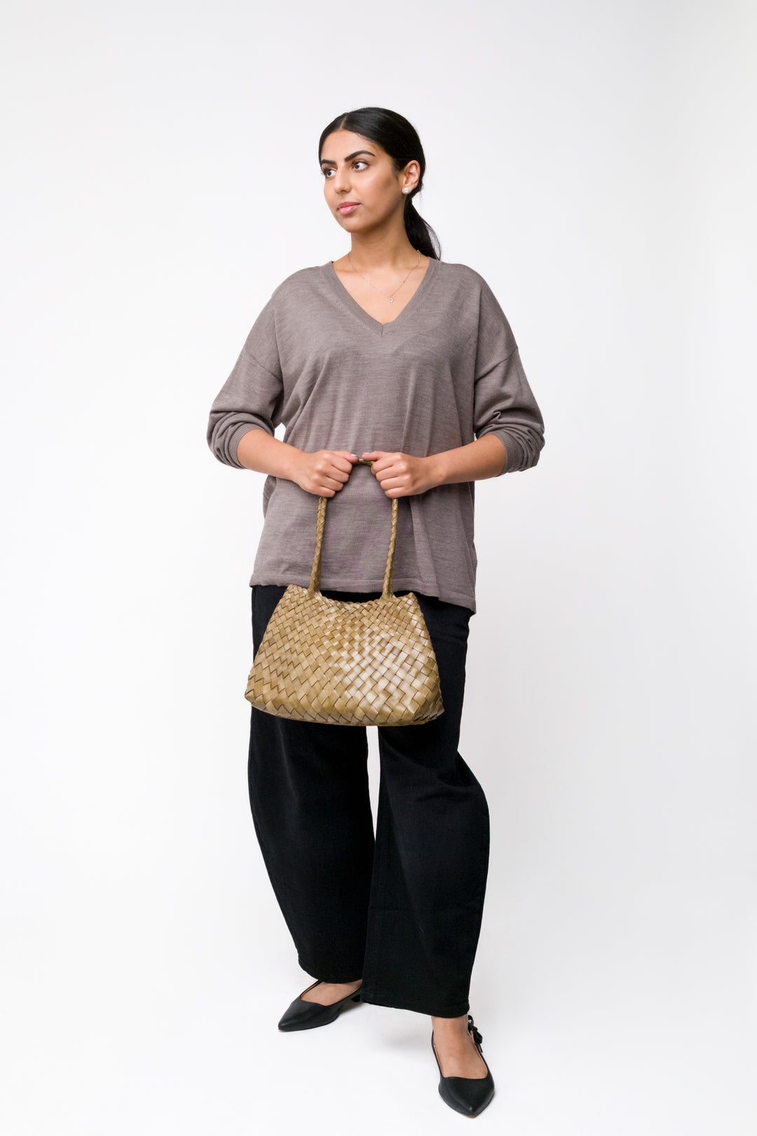 Selina Long Handle Shoulder Bag -Khaki