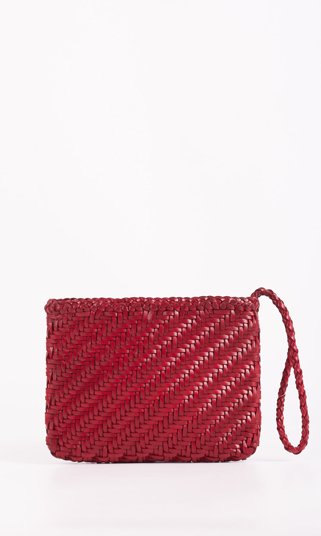 Woven Leather Clutch Bag- Red