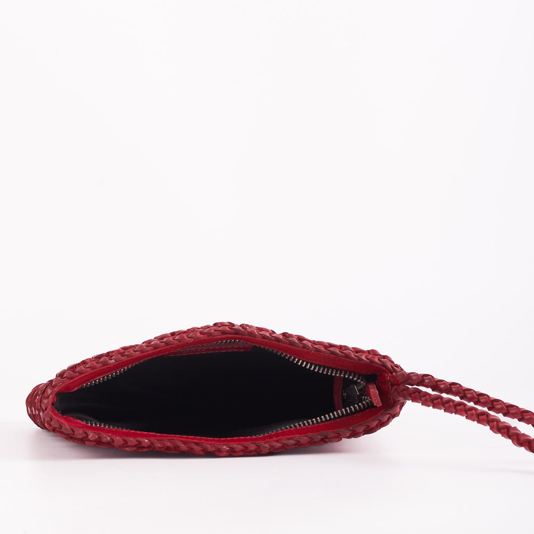 Woven Leather Clutch Bag- Red