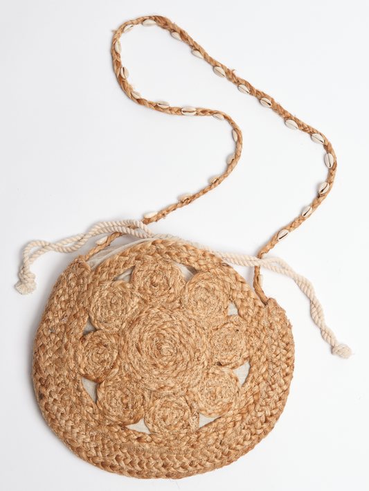 Simi Shell Detail Jute Crossbody Bag