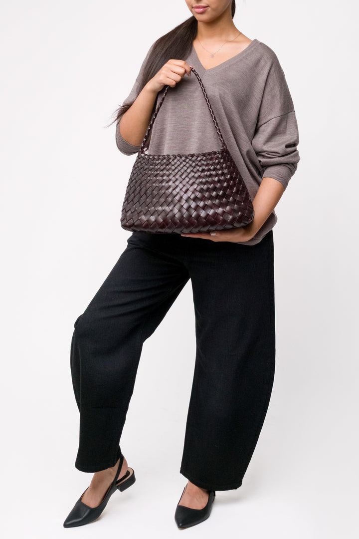 Selina Woven Shoulder Bag- Espresso