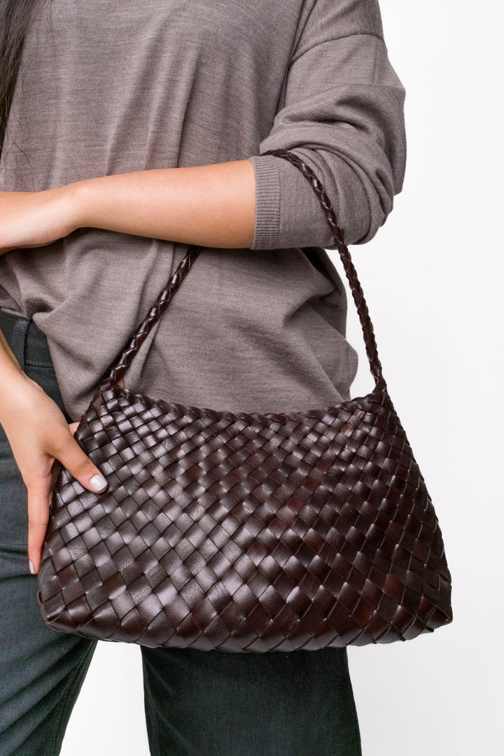 Selina Woven Shoulder Bag- Espresso