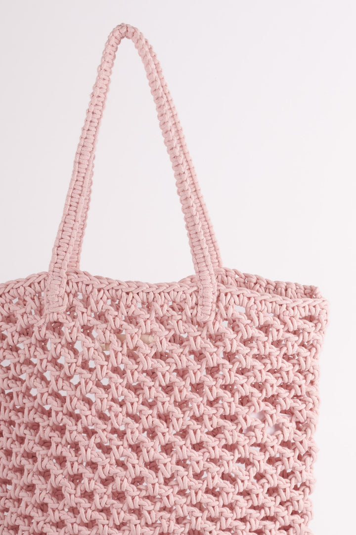 Crochet Cotton Tote Bag -Pink