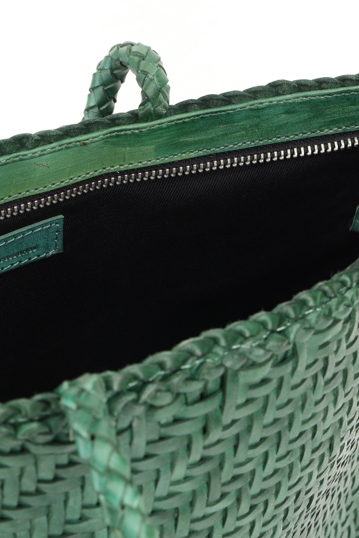 Woven Leather Tote Bag- Forest Green- PRE ORDER