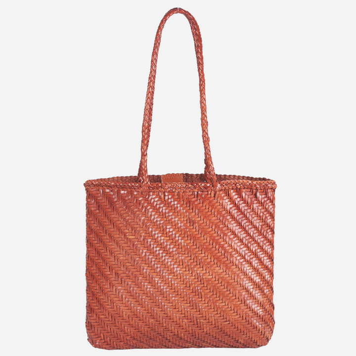 Rhia Woven Leather Tote- Tan
