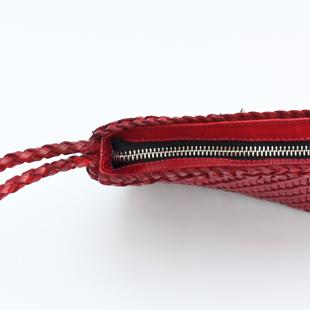 Woven Leather Clutch Bag- Red