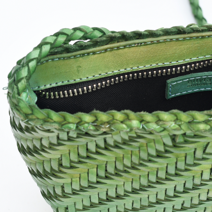 Woven Leather Crossbody Bag- Emerald