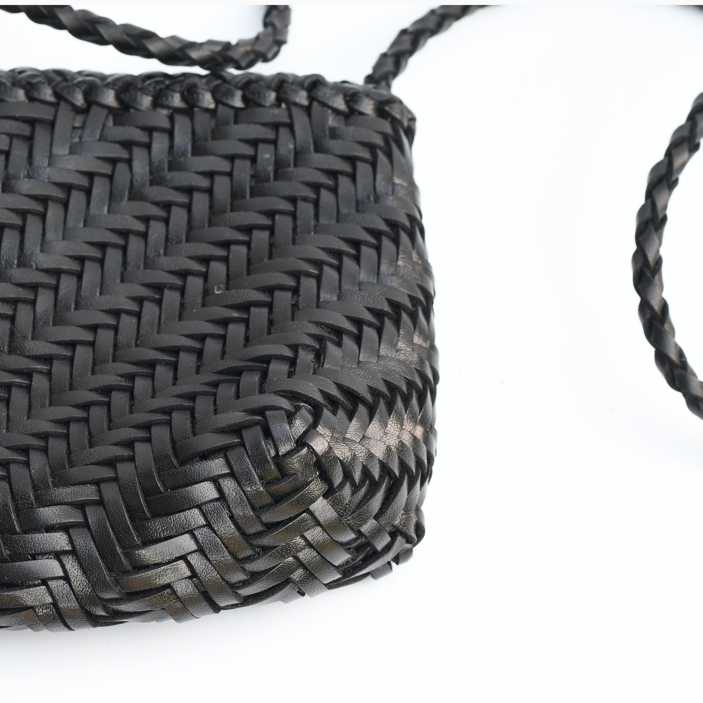 Woven Leather Crossbody Bag-Black- PRE ORDER