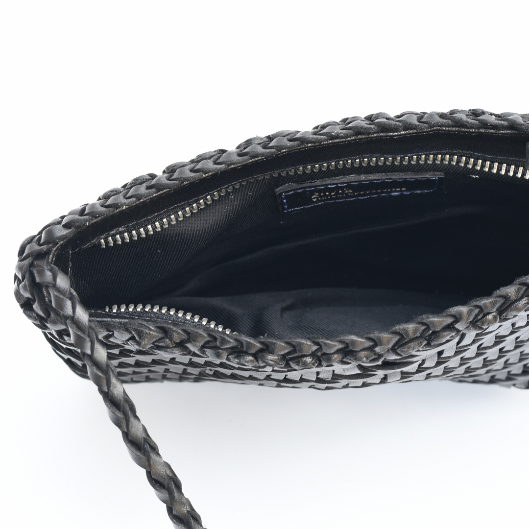 Woven Leather Crossbody Bag-Black- PRE ORDER