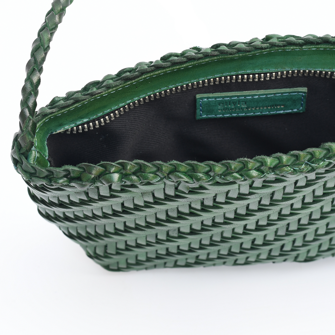 Woven Leather Crossbody Bag- Forest Green