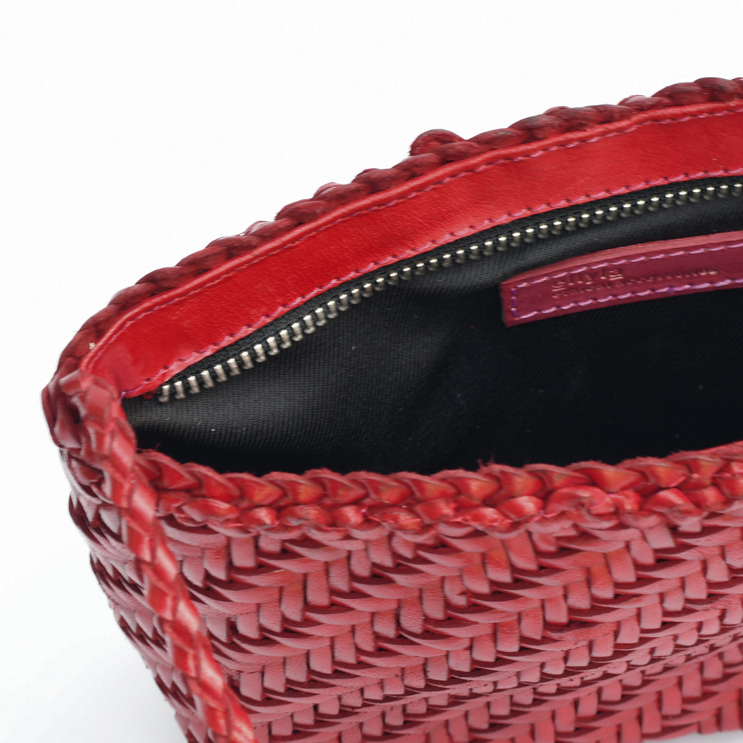 Woven Leather Crossbody Bag- Red