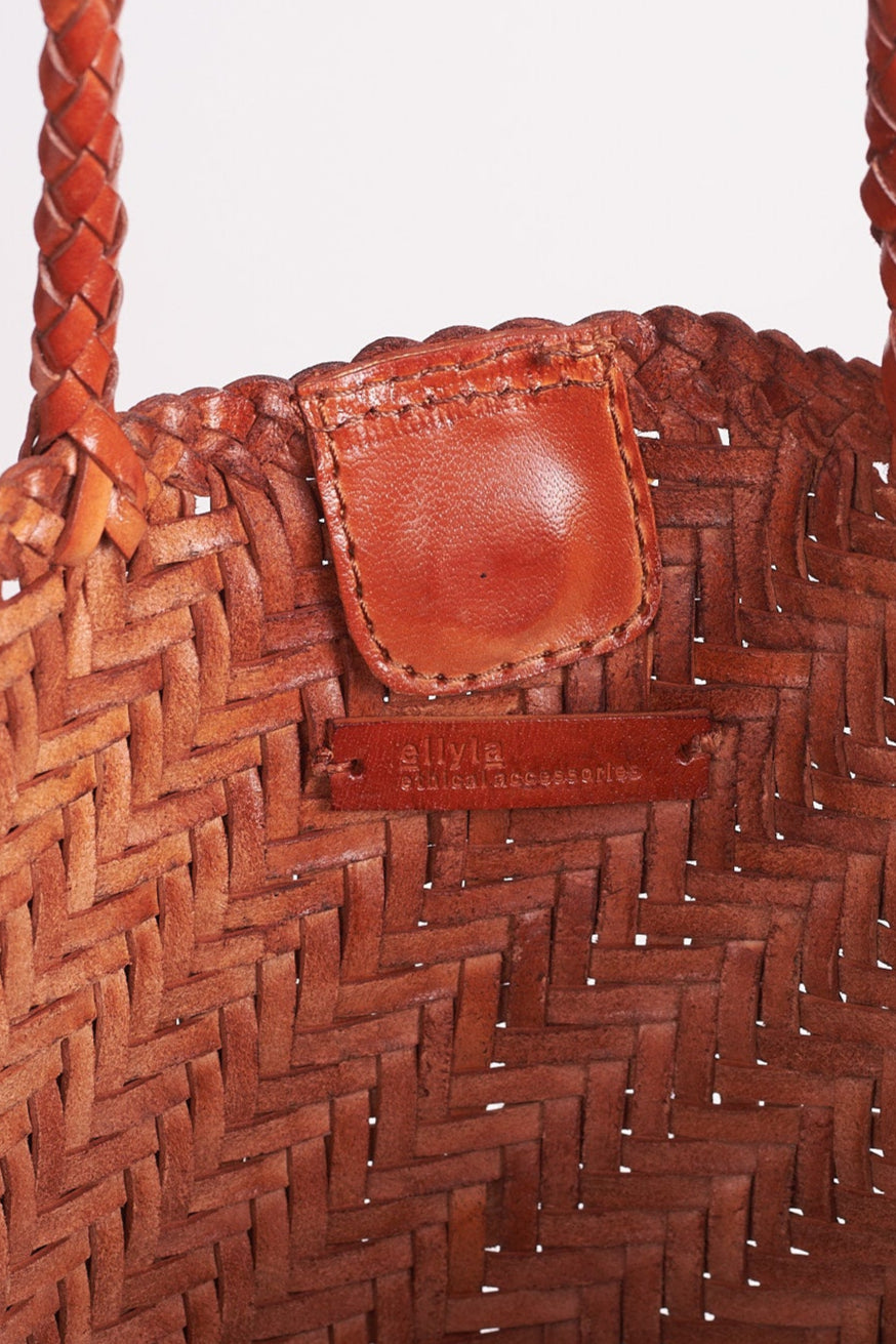 Rhia Woven Leather Tote- Tan