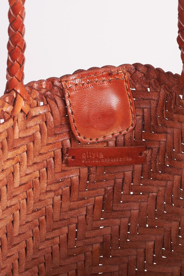 Rhia Woven Leather Tote- Tan