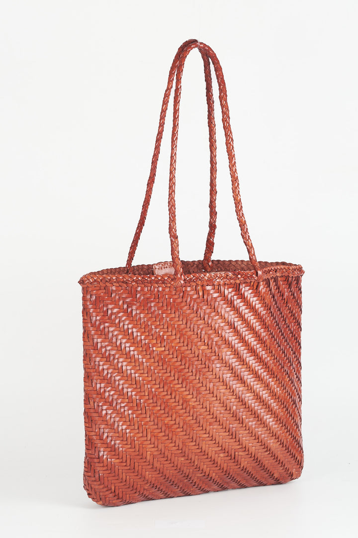 Rhia Woven Leather Tote- Tan