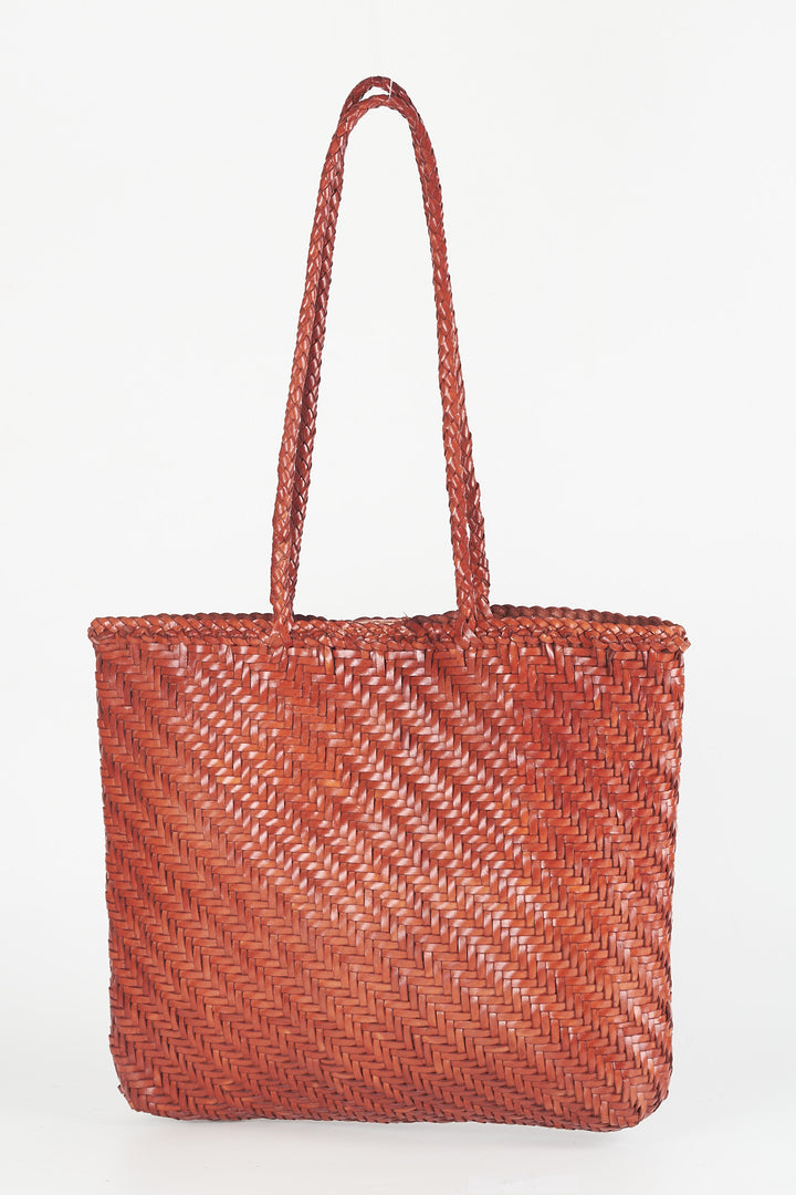 Rhia Woven Leather Tote- Tan
