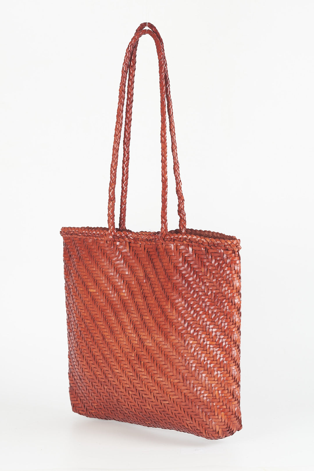 Rhia Woven Leather Tote- Tan