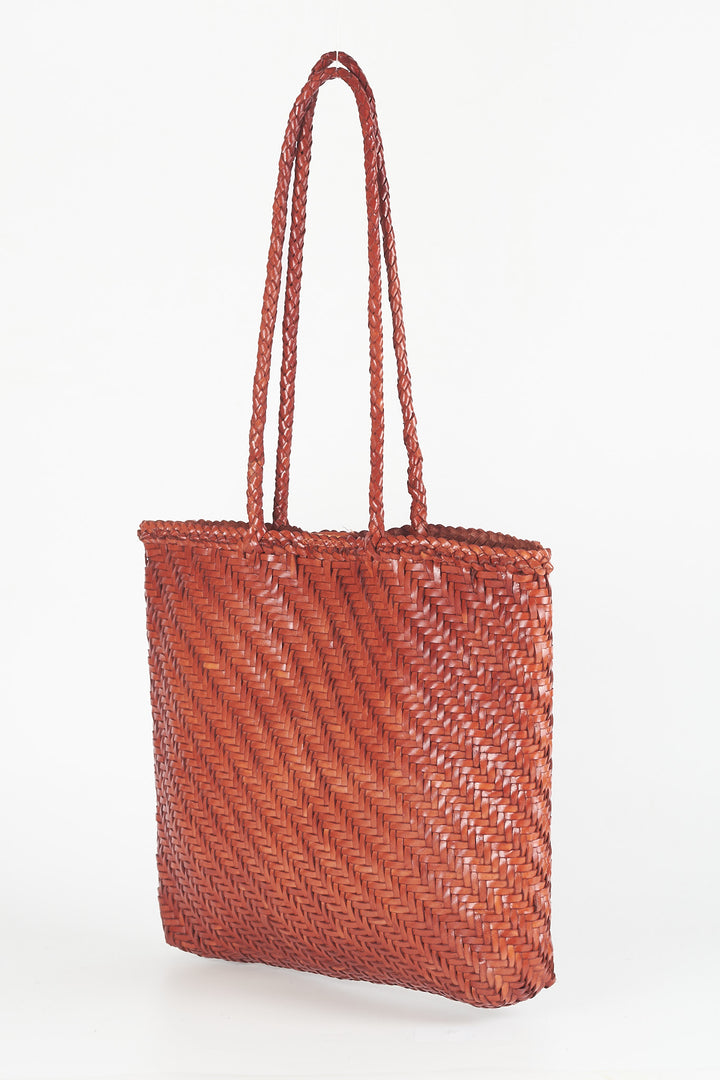 Rhia Woven Leather Tote- Tan