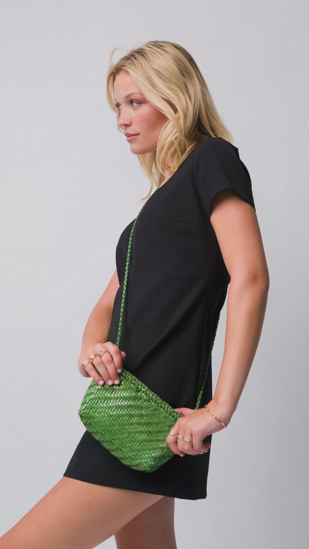 Woven Leather Crossbody Bag- Emerald