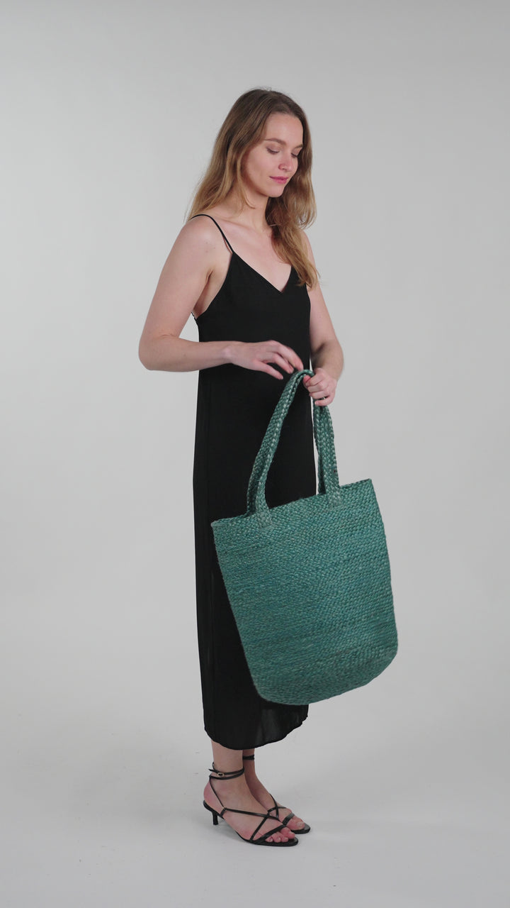 Shyla Soft Jute Tote Bag - Teal