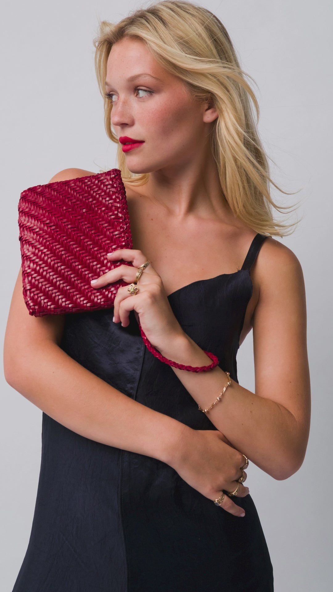 Woven Leather Clutch Bag- Red