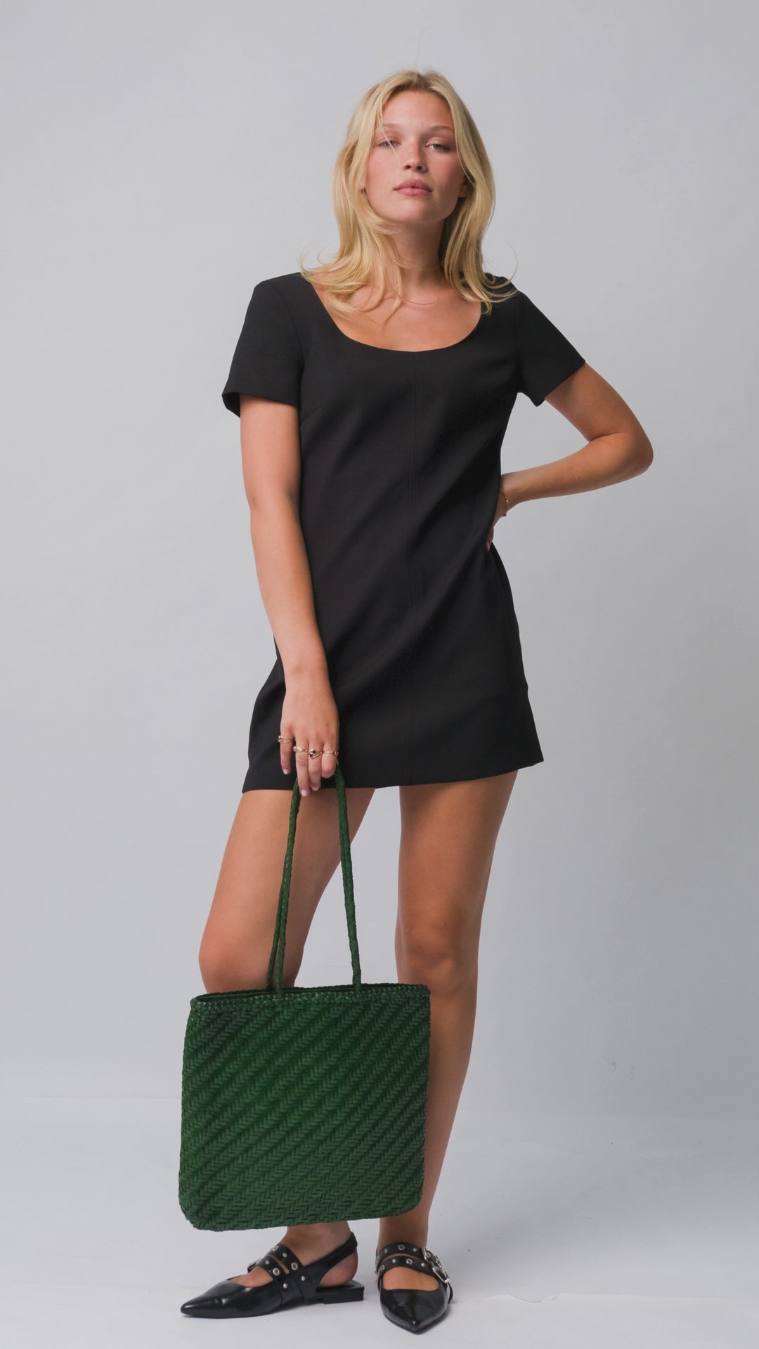 Woven Leather Tote Bag- Forest Green- PRE ORDER