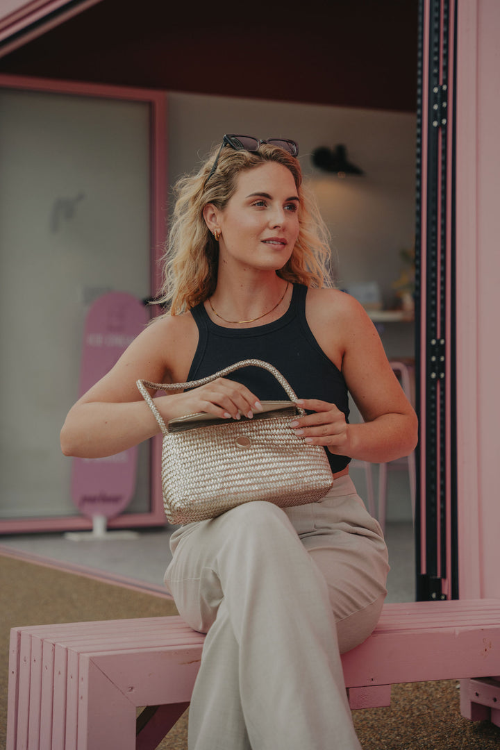 Simi Woven Leather Baguette Bag