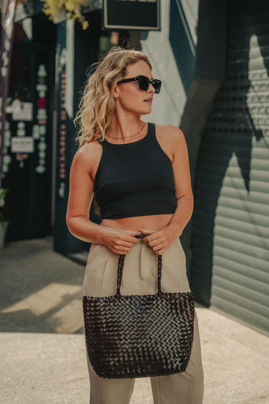 Leia Woven Leather Bag- Espresso