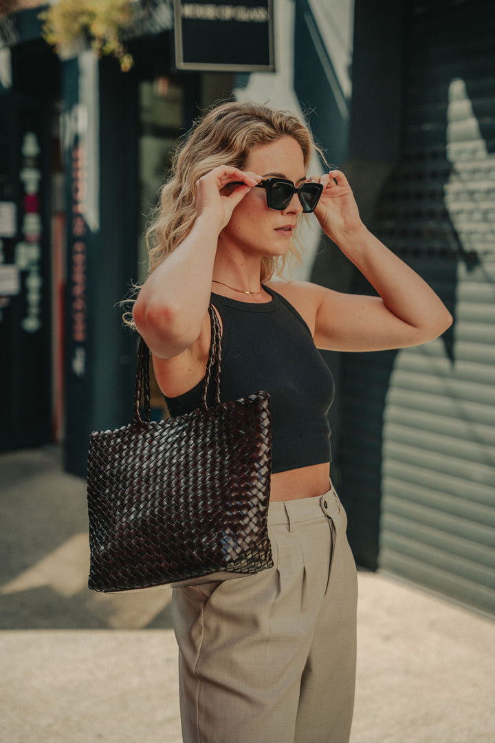 Leia Woven Leather Bag- Espresso