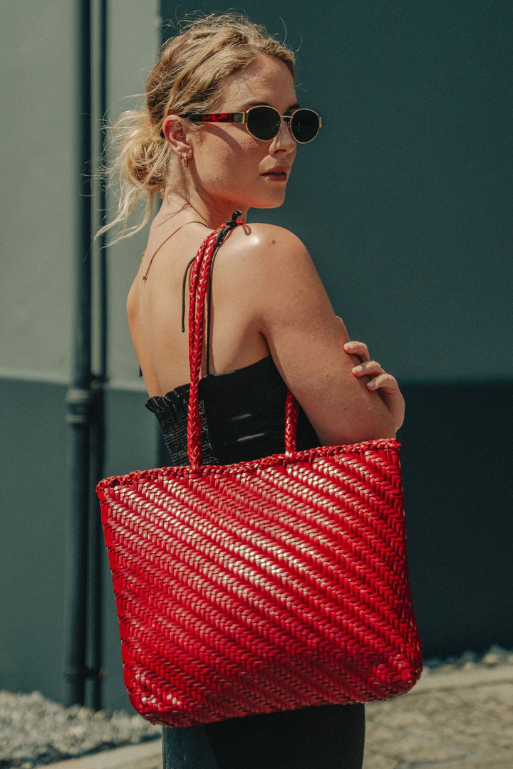 Rhia Woven Leather Tote -Red