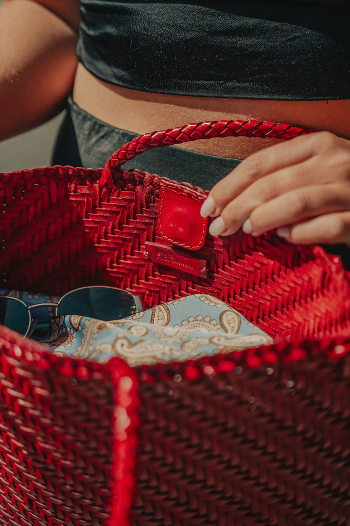 Rhia Woven Leather Tote -Red