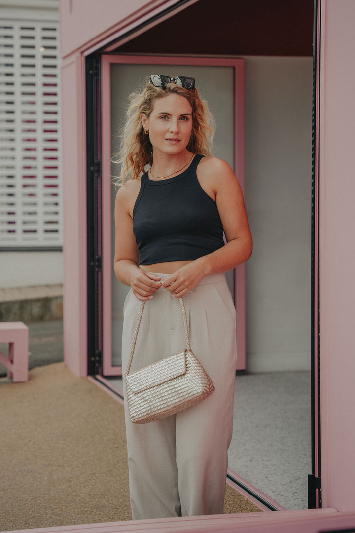 Simi Woven Leather Baguette Bag