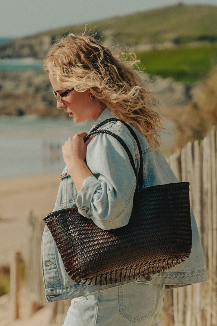 Amora Woven Shoulder Bag- Espresso